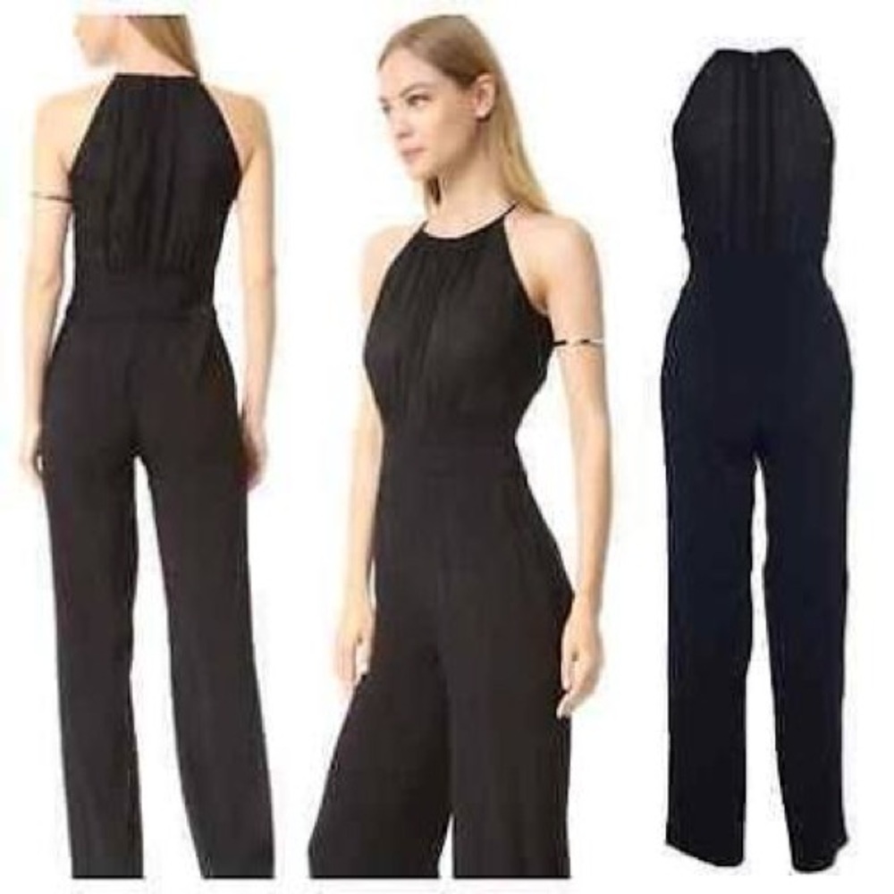 L'AGENCE Black 100% Silk Jumpsuit Wide Leg Long Tall Sleeveless Size 4